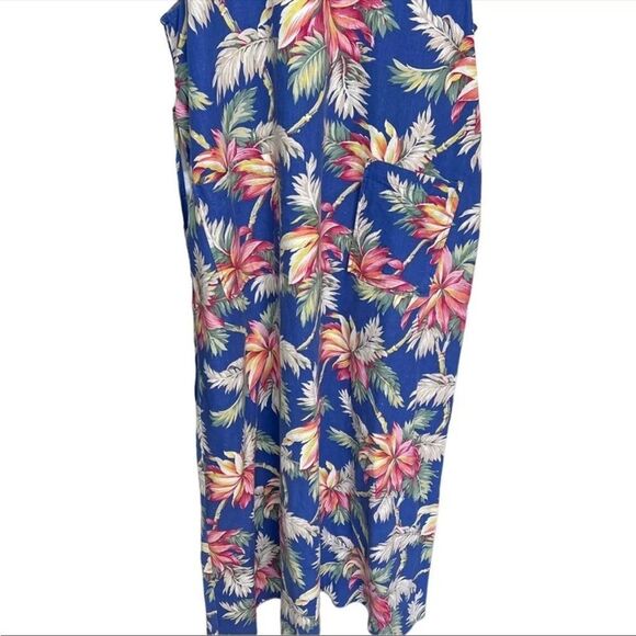 Vintage Jumper Maxi Dress Linen Blend Floral Coastal Boho Tropical Vacation - Picture 4 of 9